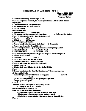 Đề và đáp án kiểm tra chất lượng học kì I Khoa học lớp 5 - Năm học 2016-2017